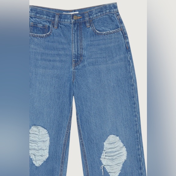 Oak + Fort Distressed High Rise Straight Leg Jeans - Picture 7 of 7